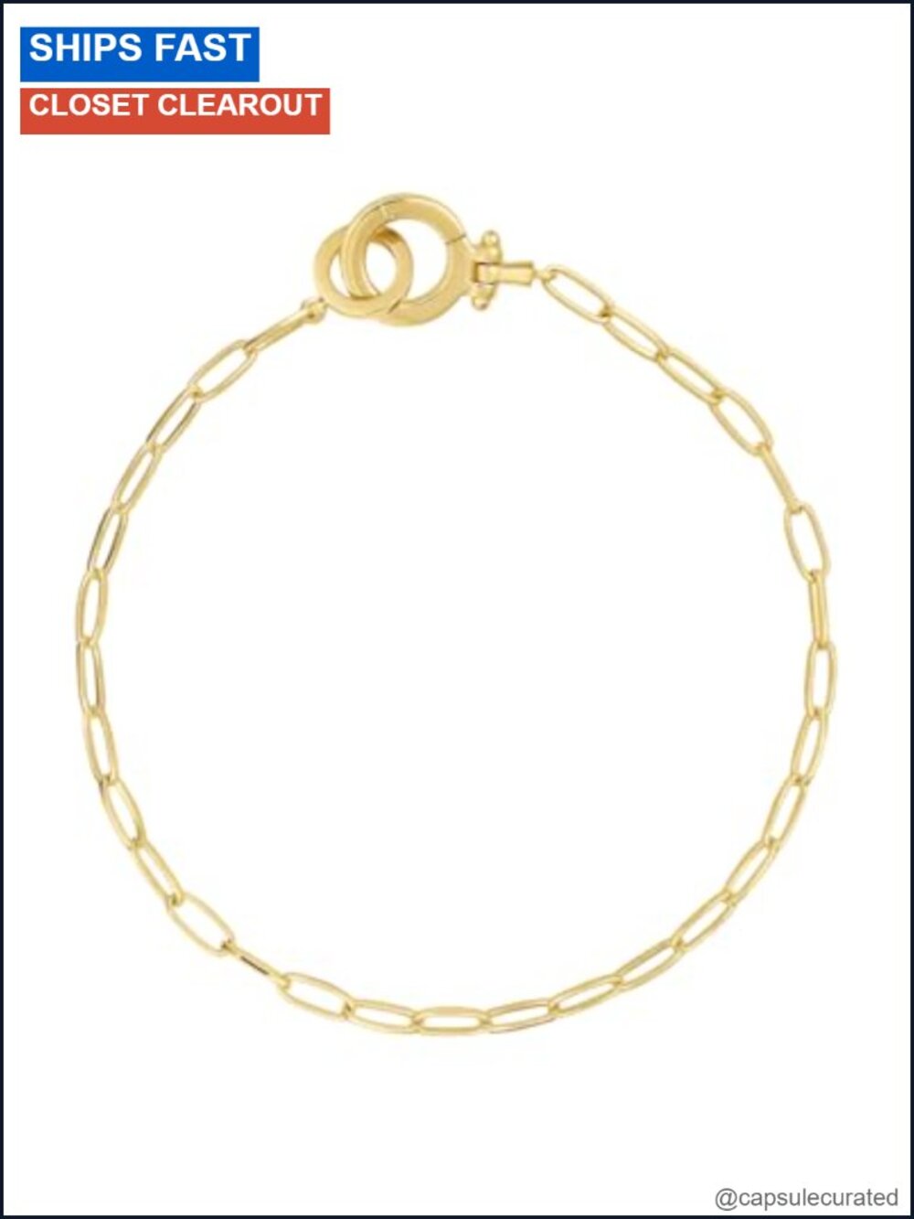 18k Gold Plated Brass Chain Link Bracelet Hinge Closure Layering Stackable